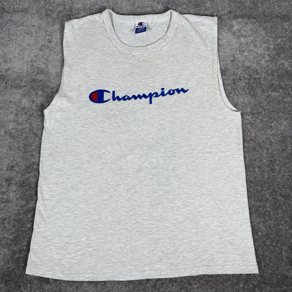 VTG Champion Muscle T-shirt Men's‎ Large Gray Tank Logo USA Made